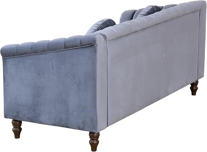 Sectional Sofa Set, Microfiber Chesterfield Upholstered Sofas Loveseat Couch Chair Sets with Style Button Tufted, Scroll Arms and Nailhead for Living Room, Office, Apartment, Grey,S