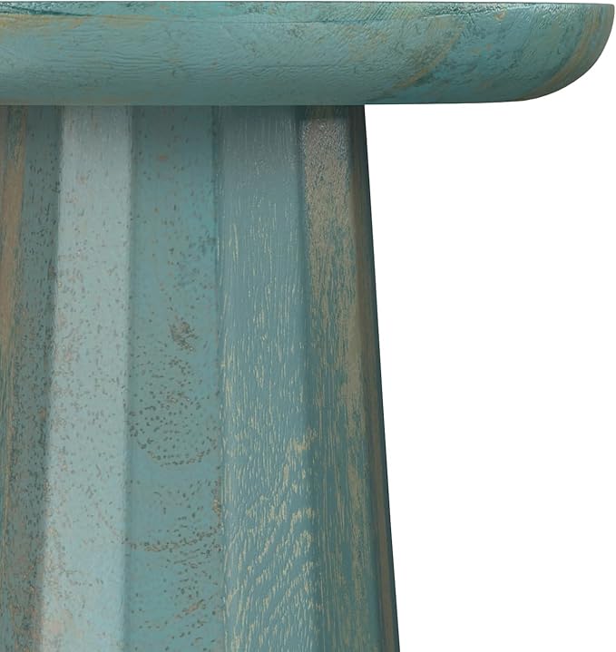 SIMPLIHOME Dayton Solid Mango Wood 13 inch Wide Round Contemporary Wooden Accent Table in Teal Wash, Fully Assembled for The Living Room and Bedroom