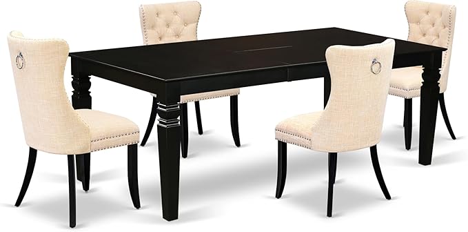 East West Furniture LGDA5-BLK-32 5 Piece Dining Set Contains a Rectangle Wooden Table with Butterfly Leaf and 4 Polyester Fabric Upholstered Chairs, 42x84 Inch, Black