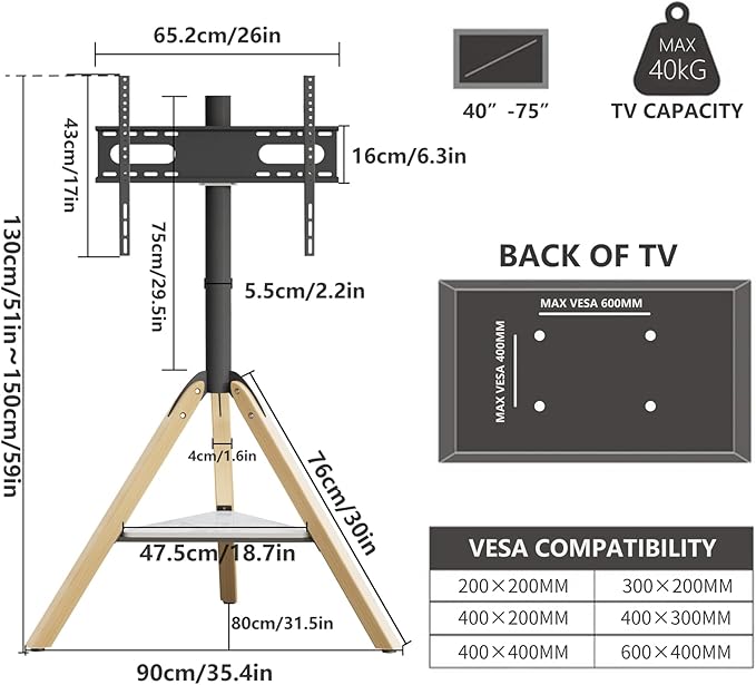unho Corner TV Stand Floor for 40-75 inch TVs Solid Wood Leg Bearing up to 110lb