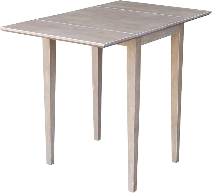 IC International Concepts, Solid Wood Small Drop Leaf Dining Table, Solid Real Wood, Sturdy Parawood,36 X 22 X 29, Minimum Assembly, Washed Gray Taupe