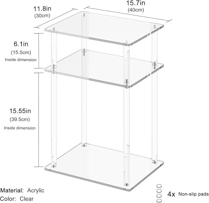 Clear Acrylic Side Table Nightstand, Modern End Table, Coffee Table for Bedroom, Living Room, Bathroom, Easy Assembly, 15.7'' L x 11.8'' W x 22.6'' H