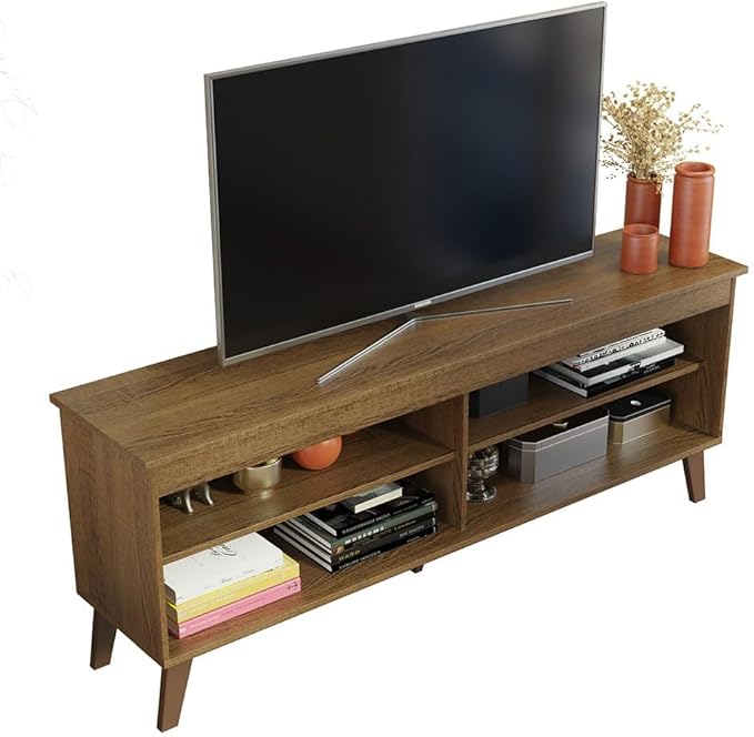 Madesa TV Stand Unit with 4 Shelves and Cable Management for 55, 65 Inch Media 1 Storage Gaming Media Console Living Room and Bedroom Entertainment Center Modern Wooden Television Cabinet - Rustic