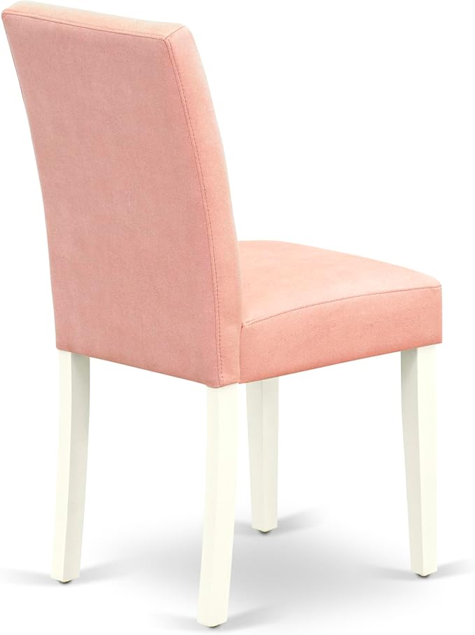 East West Furniture DOAS7-LWH-42 7 Piece Dinette Table Set Consists A Dinner Table and 6 Beige Red Polyester Fabric Parson Dining Chairs with Stylish Back- Linen White Finish