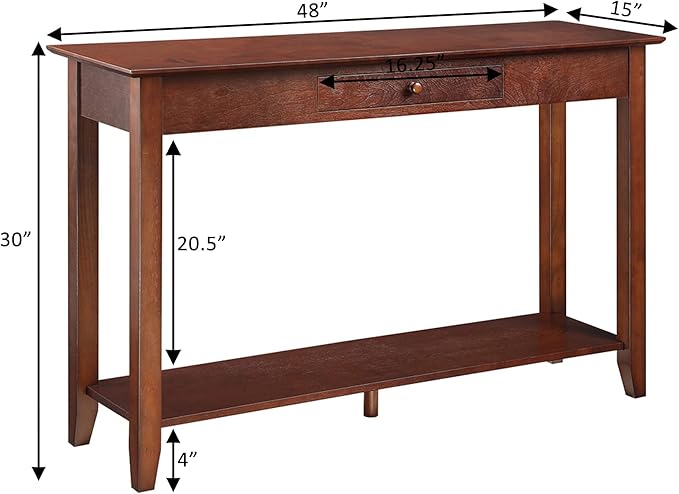 Convenience Concepts American Heritage 1 Drawer Console Table with Shelf, Espresso