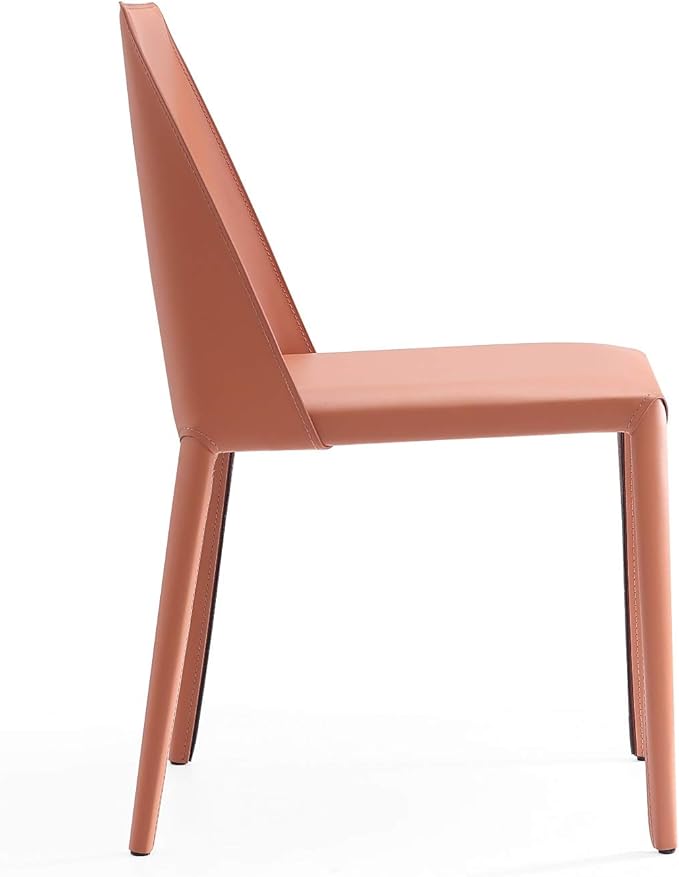 Manhattan Comfort Paris Modern Saddle Leather Dining Chairs, Metal Frame, Comfortable Padded Seat, Fully Assembled Kitchen Accent Furniture, Set of 2, Clay