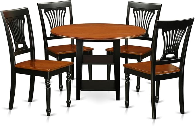 East West Furniture SUPL5-BCH-W 5 Piece Dining Set Includes a Round Dining Room Table with Dropleaf & Shelves and 4 Kitchen Chairs, 42x42 Inch, Black & Cherry