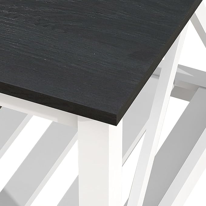 Farmhouse Coffee Table, Black and White Coffee Table for Living Room, 2-Tier Rectangular Wooden Centre Cocktail Table with Slats Shelf Storage and V-Shaped Frame Modern Coffee Tables Oak Black