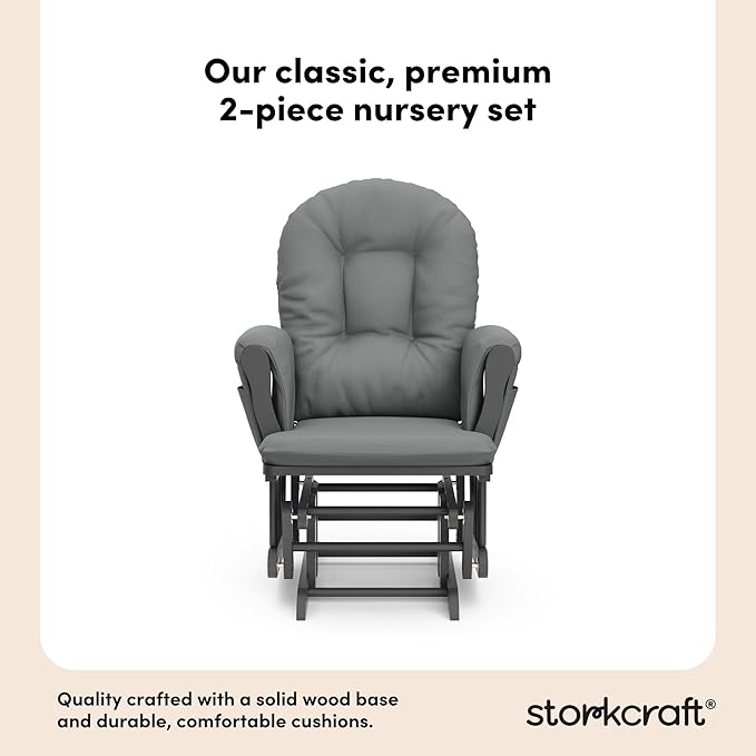 Storkcraft Premium Hoop Glider & Ottoman (Gray/Gray) — GREENGUARD Gold Certified Nursery Glider, Solid Wood Craftsmanship, Smooth-Gliding Nursery Chair and Ottoman, Award-Winning