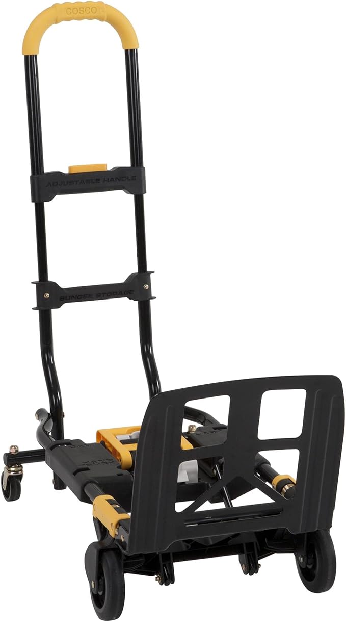 COSCO 12225YGB1E 2-in-1 Folding Hand Truck, 300 lb. Capacity, Multi-Position with Extendable Handle, Black/Yellow