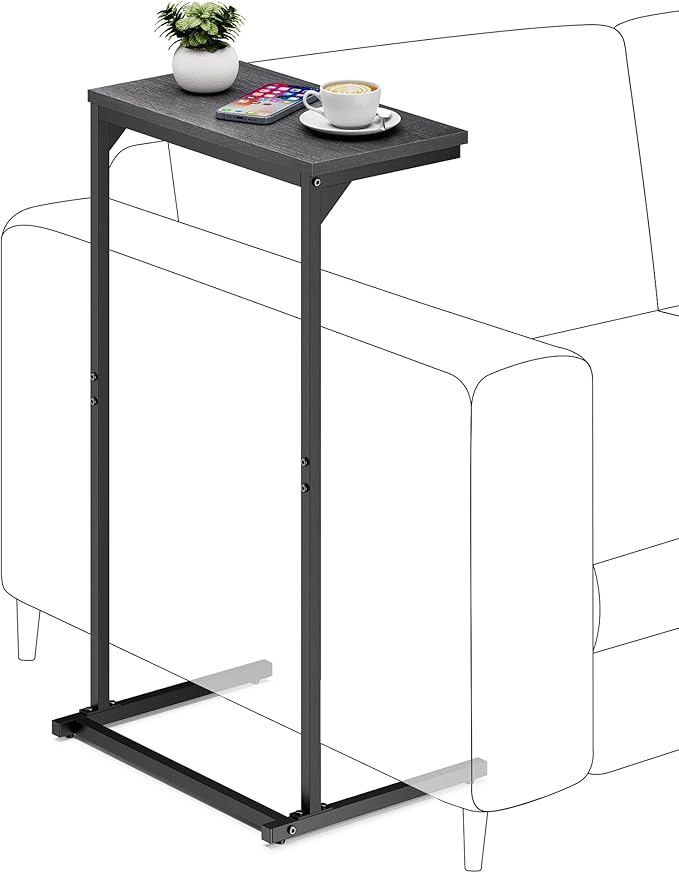 TUTOTAK C Shaped End Table, Small Side Table, Set of 2, 28.7 inch Tall Couch Table, Sofa Table, Living Room, Bed Room, Black TB01BK0712
