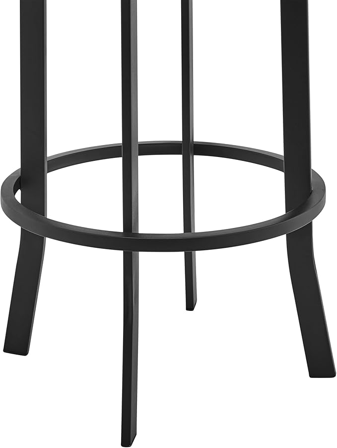 Armen Living Prinz Modern 26" Seat Height Gray Faux Leather and Black Steel Metal Swivel Bar Stool for Kitchen Island Counter