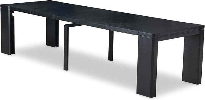 X12FO-006-24 - 13-piece Dining Room Table Set a Rectangular Kitchen Table and 12 Black Linen Fabric Dining Chair, 39x120 Inch, Wire Brushed Black
