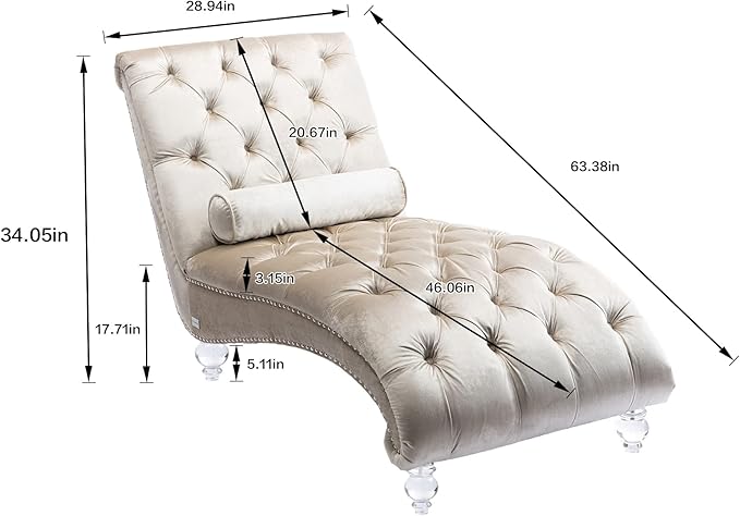 HomSof Modern Armless Velvet Chaise Lounge Indoor Chair with Solid Acrylic Legs
