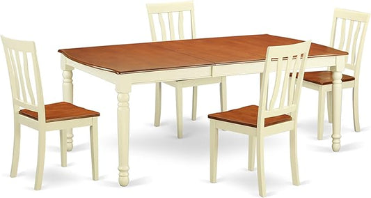 East West Furniture DOAN5-WHI-W 5 Piece Kitchen Table Set for 4 Includes a Rectangle Dining Room Table with Butterfly Leaf and 4 Dining Chairs, 42x78 Inch, Buttermilk & Cherry