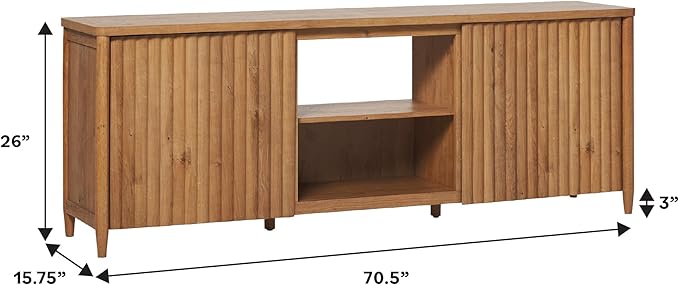 Walker Edison Flynn Scandinavian Reeded TV Stand with Open Storage for up to 80" TV, English Oak