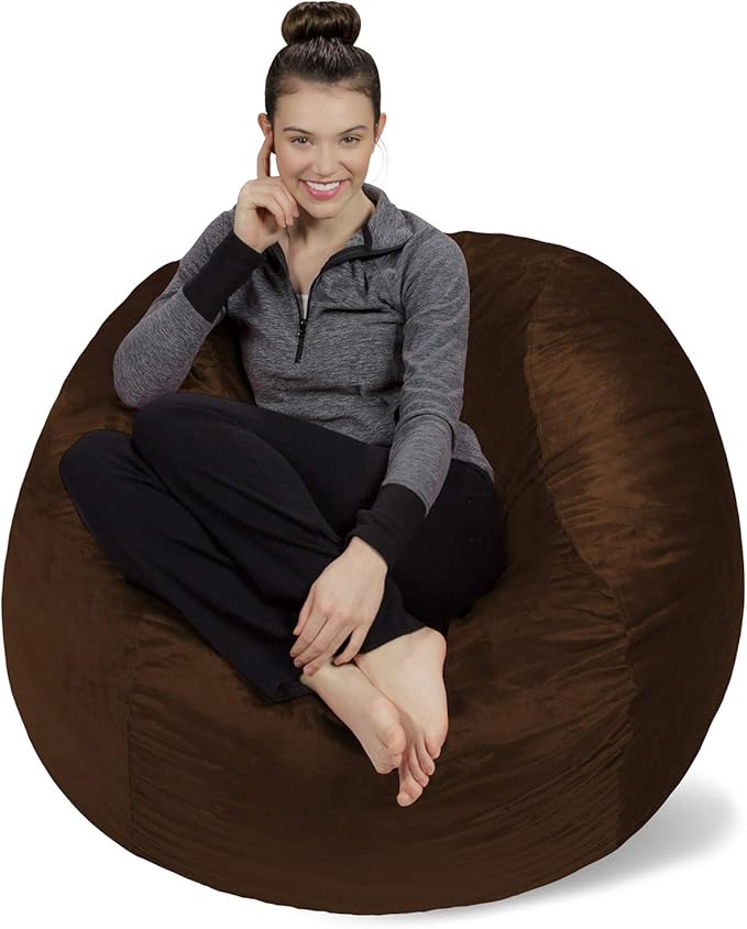 Sofa Sack Bean Bag Chair Cover Only, for Adults and Kids, Without Filling Comfy Fluffy Round or Oval Beanbag Chair Cover Replacement, Lazy Sofa Cover for Reading Chair or Floor Chair,4-Feet,Chocolate