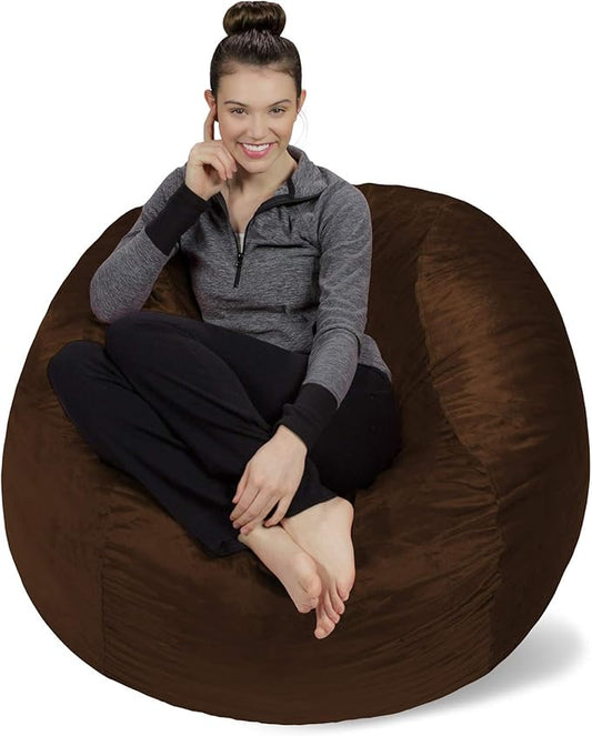 Sofa Sack Bean Bag Chair Cover Only, for Adults and Kids, Without Filling Comfy Fluffy Round or Oval Beanbag Chair Cover Replacement, Lazy Sofa Cover for Reading Chair or Floor Chair,4-Feet,Chocolate