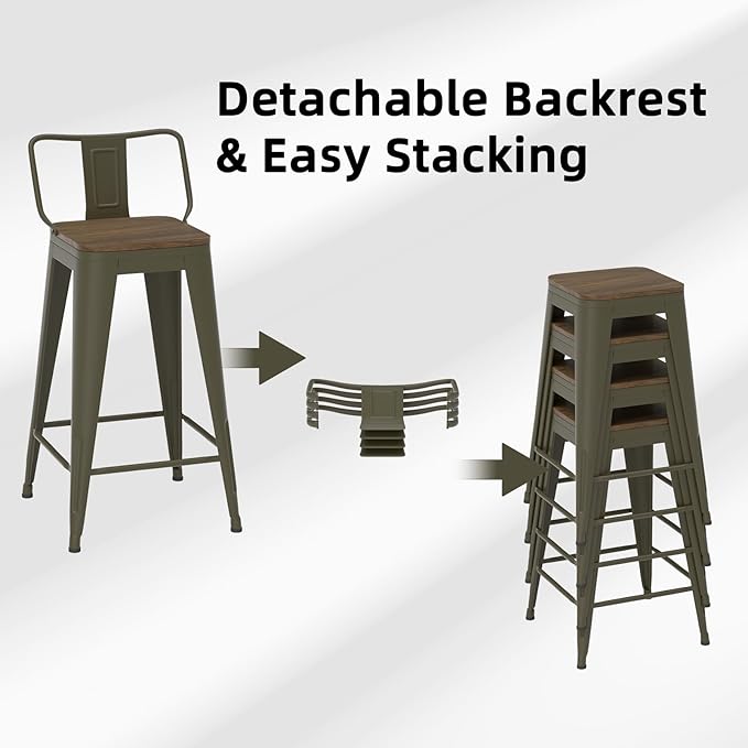 24 Inch Swivel Bar Stools Set of 4, Counter Height Bar Stools with Low Back, Metal Industrial Bar Chairs for Kitchen Island (Rusty)