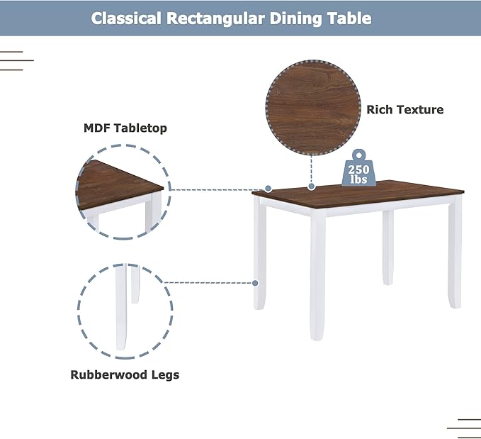 Ball & Cast 5-Piece Dining Table Set for 4,Kitchen Table Set W/ 44.5" Rectangle Table,Living Room Furniture W/ 4 X-Back Linen Upholstered Chairs,for Dining Room,Kitchen,Restaurant,Walnut+Light Beige