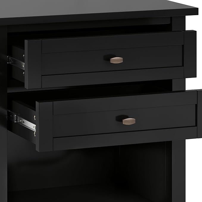 SIMPLIHOME Warm Shaker SOLID WOOD 24 inch Wide Transitional Bedside Nightstand Table in Black for the Living Room and Bedroom