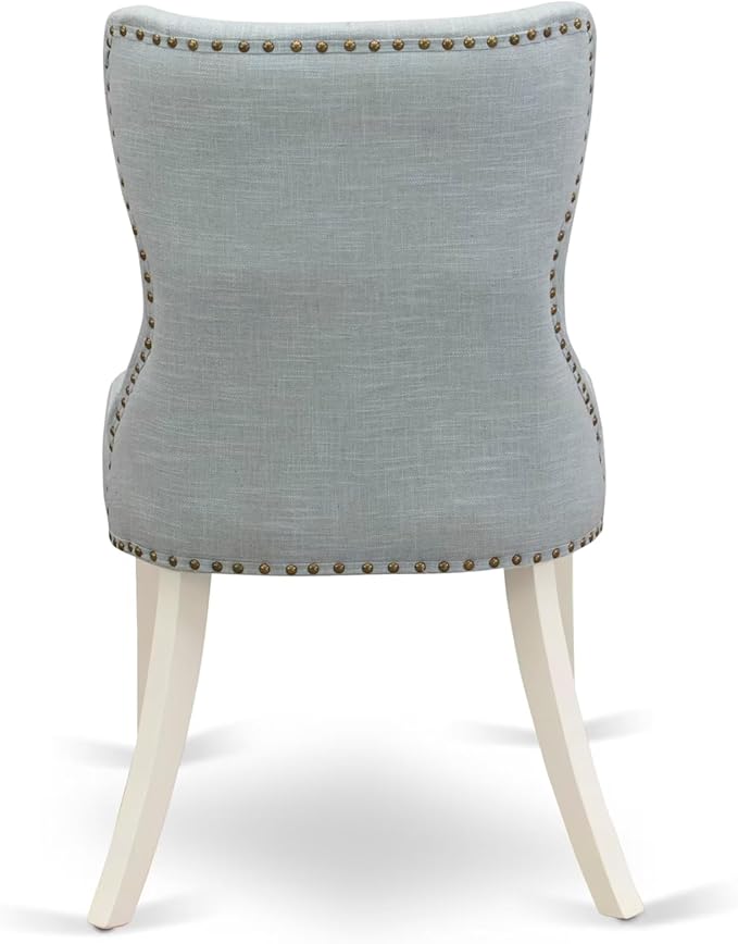 East West Furniture V077SI215-7 7 Piece Dining Room Furniture Set Consist of a Rectangle Dining Table with V-Legs and 6 Baby Blue Linen Fabric Parsons Chairs, 40x72 Inch, Multi-Color