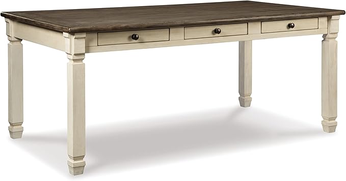Signature Design by Ashley Bolanburg Farmhouse Dining Table with Drawers, Seats up to 6, Whitewash
