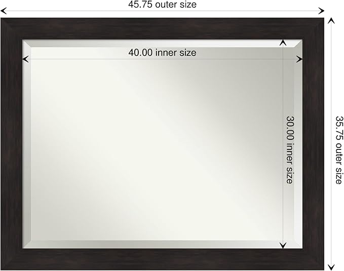 Amanti Art Brown Wall Mirror 36x46 Furniture Espresso Rectangle Bathroom Mirror for Wall Decor Living Room, X-Large Casual Frame, Hangs Horizonally and Vertically, Bathroom Decor, Beveled Edge from WI