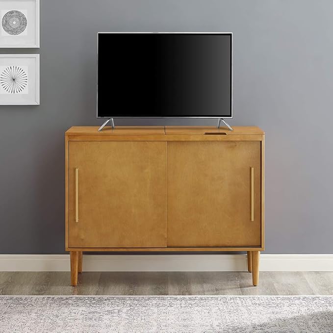 Crosley Furniture Everett Media Console and Record Player Stand with Storage for Vinyl Records, Acorn
