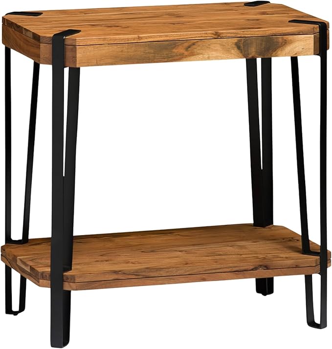 Ryegate Live Edge End Table with Storage – 2-Tier Solid Acacia Wood Side Table with Metal Frame and Lower Shelf – Industrial Accent Table for Living Room or Bedroom by Alaterre Furniture