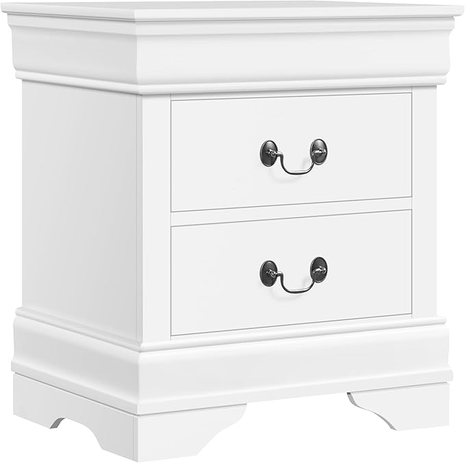 Yaheetech Fully-Assembled Nightstand with Drawers, Classic 2-Drawer Nightstand Large Bedside Table with Storage, Wooden Painted Storage Cabinet for Bedroom, 21.5″L×16″W×24.5″H, White