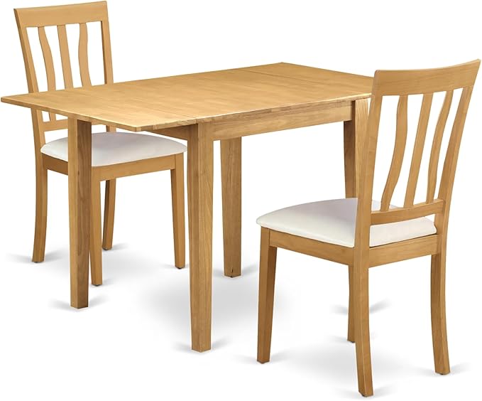 East West Furniture NDAN3-OAK-LC 3 Piece Dining Table Set for Small Spaces Contains a Rectangle Dining Room Table with Dropleaf and 2 Faux Leather Upholstered Chairs, 30x48 Inch, Oak