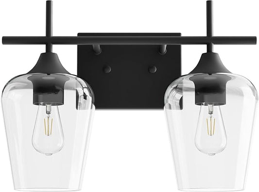 VONLUCE Bathroom Vanity Light, 2 Light Bathroom Light Fixture Over Mirror, Bathroom Wall Lamp with Clear Glass, Modern Black Vanity Lighting fixtures for Bathroom, Bedroom, Hallway