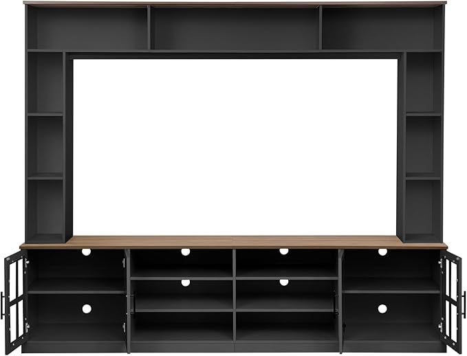 95.5" Wall Unit TV Stand Set with Bookshelves, Entertainment Center for Televisions Up to 80", Large Media Console with Cabinets and Tempered Glass Doors for Living Room