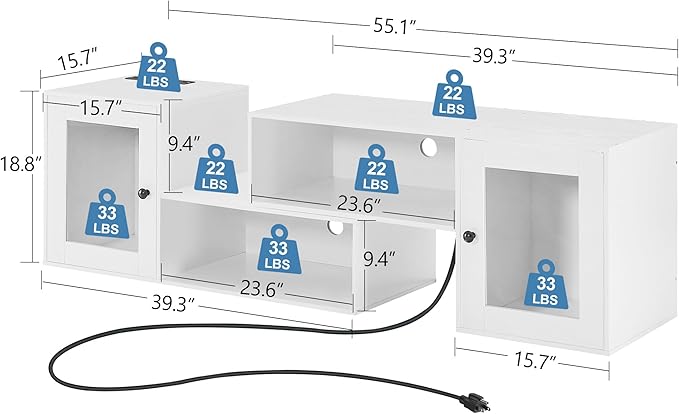 VECELO LED TV Stand for Televisions up to 70 Inchs Modern Entertainment Center with Storage Media Console with 23 Flashing Options and 4 Customizable Modes for Living Room, Bedroom