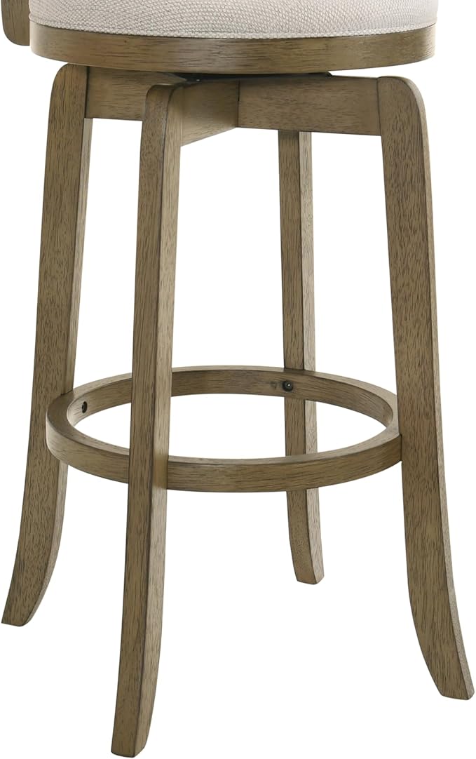 Armen Living Blair 30 in. Putty Brown Bar Height Rubberwood Swivel Barstool with Cream Fabric Seat