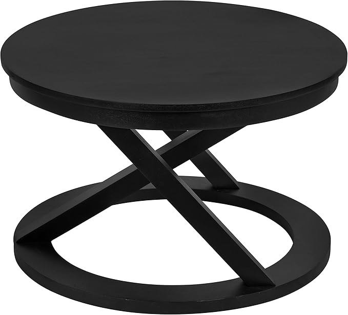 Kate and Laurel Aja Modern Round Wood Coffee Table; 26 Inch Diameter; Black; Decorative Contemporary Transitional Coffee Table for Hosting; Storage; and Display