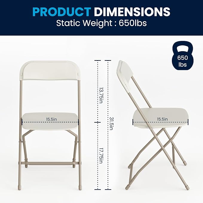 Flash Furniture Hercules Series Plastic Folding Chairs for Parties and Weddings, Stackable Commercial Event Seats, Set of 10, Beige