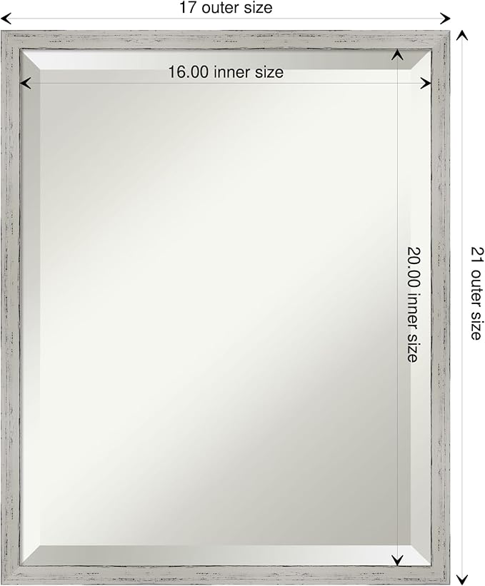 Amanti Art White Bathroom Mirror for Over Sink, 21x17 Shiplap White Narrow Rectangle Vanity Mirror, Small Coastal Wood Frame, Hangs Horizonally and Vertically, Bathroom Wall Decor, Beveled Edge