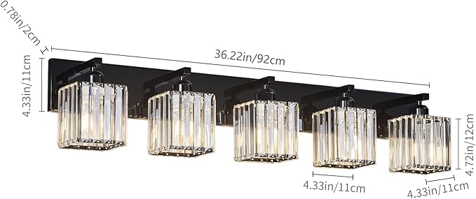 Modern Bathroom Vanity Light 5-Lights Plating Black Crystal Bathroom Wall Light Vanity Light Fixtures