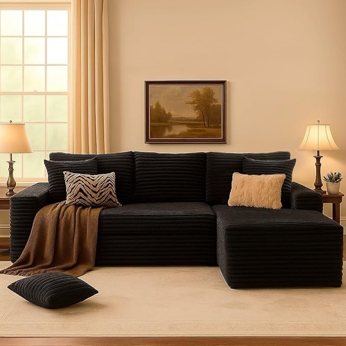 COMHOMA 105”Modular Sectional Sofa with Deep Seat,Cloud Upholstered L-Shape Couch Wide Arms Corduroy Fabric High-Density Foam Chaise Lounge for Living Room No Assembly Required