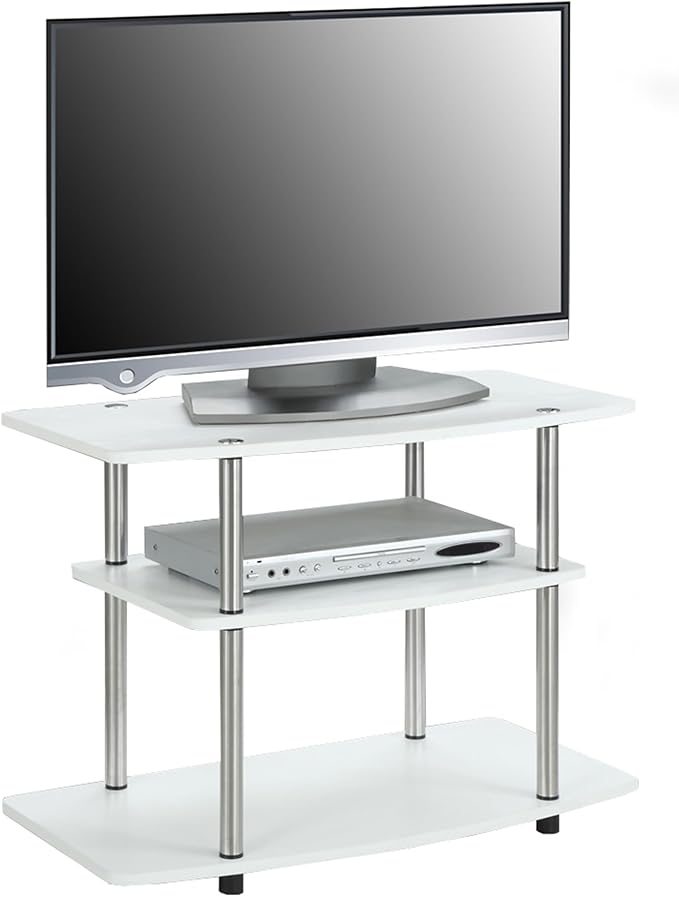 Convenience Concepts Designs2Go No Tools 3-Tier Stand Entertainment Center 37 Inches, Modern TV Console with Shelves for Living Room, 31.5", White
