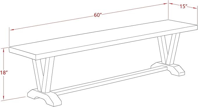 East West Furniture V696AB106-6 6 Piece Modern Dining Table Set Contains a Rectangle Wooden Table with V-Legs and 4 Shitake Linen Fabric Parson Chairs with a Bench, 36x60 Inch, Multi-Color