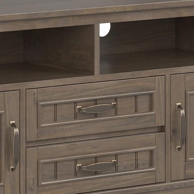 SIMPLIHOME Lev SOLID WOOD 72 Inch Wide Contemporary TV Media Stand in Smoky Brown for TVs up to 80 Inches, For the Living Room and Entertainment Center