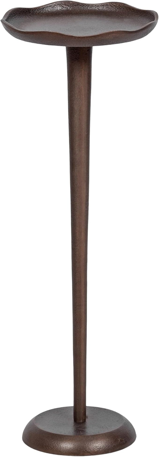 Kate and Laurel Alessia Modern Decorative Metal Drink Table, 8 x 8 x 22, Bronze, Round Cast Aluminum Pedestal Plant Stand with Rough Texture and Deckled Edge