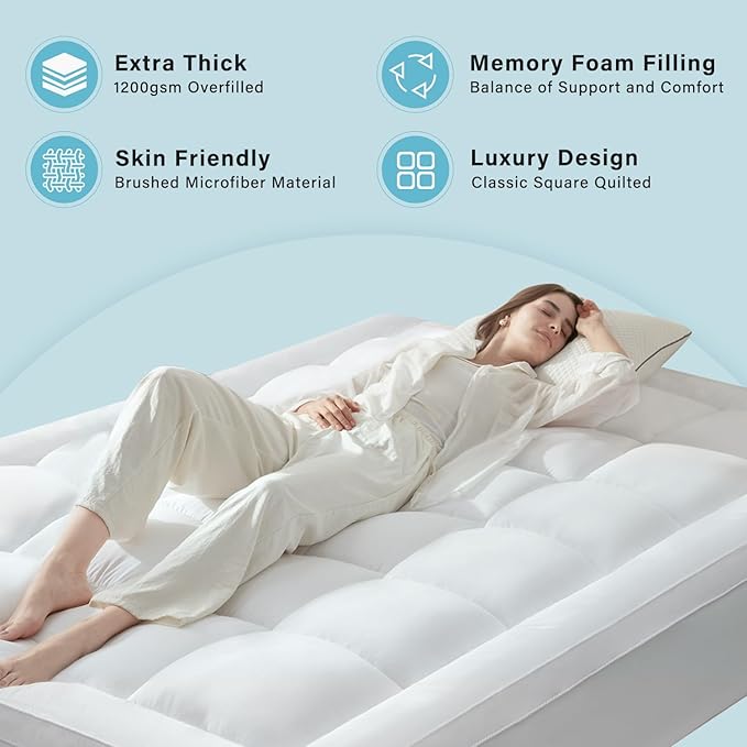 Anluoer Full Memory Foam Mattress Topper, Pillow Top Mattress Topper for Back Pain, Extra Thick Breathable Mattress Pad with 8-21" Deep Pocket, 54x75 Inches, Cream