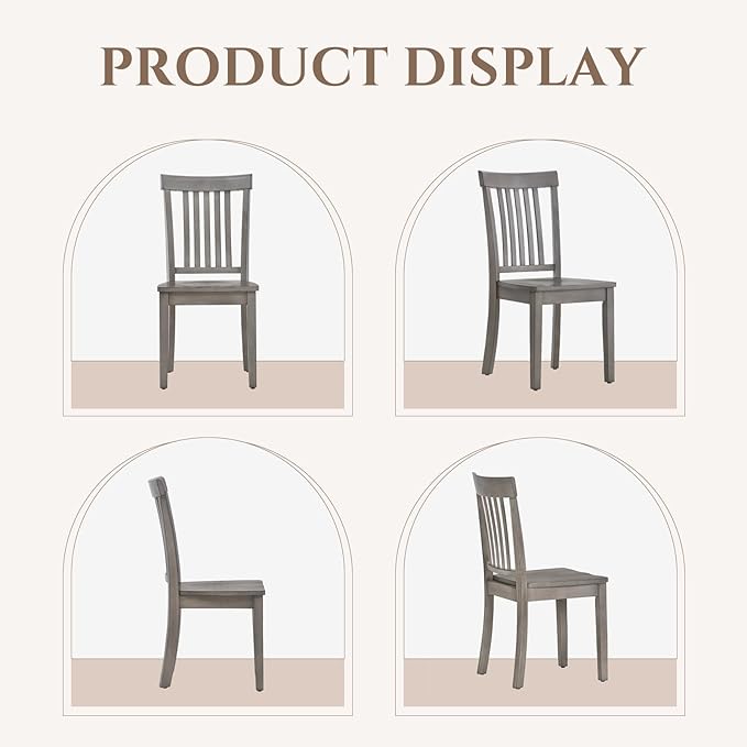 COLAMY Wooden Dining Chairs Set of 6, Spindle High Back Windsor Kitchen Side Chair, Farmhouse Dining Chairs for Kitchen and Dining Room, Light Grey