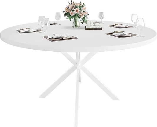 47.24" Round Dining Table for 4-6 Person, Modern Kitchen Table With Metal Legs, Pedestal Circle Table for Dining Room (White)