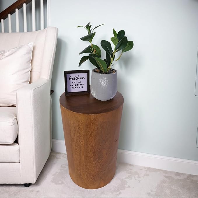 Athaliah Wooden Tree Stump Stool,Decorative Garden Stool Wood Stump Table Round Side Table Wood End Table,Rustic Vintage Table for Living Room Bedroom Balcony Family and Office 19.25" Tall