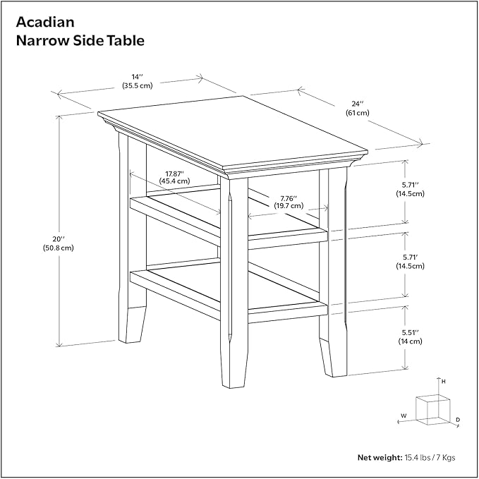 SIMPLIHOME Acadian 14-inch Wide Solid Wood Narrow End Table in Rustic Natural Aged Brown, Transitional-Style Side Table for Living Room, Bedroom, or Family Room with 2 Open Shelves